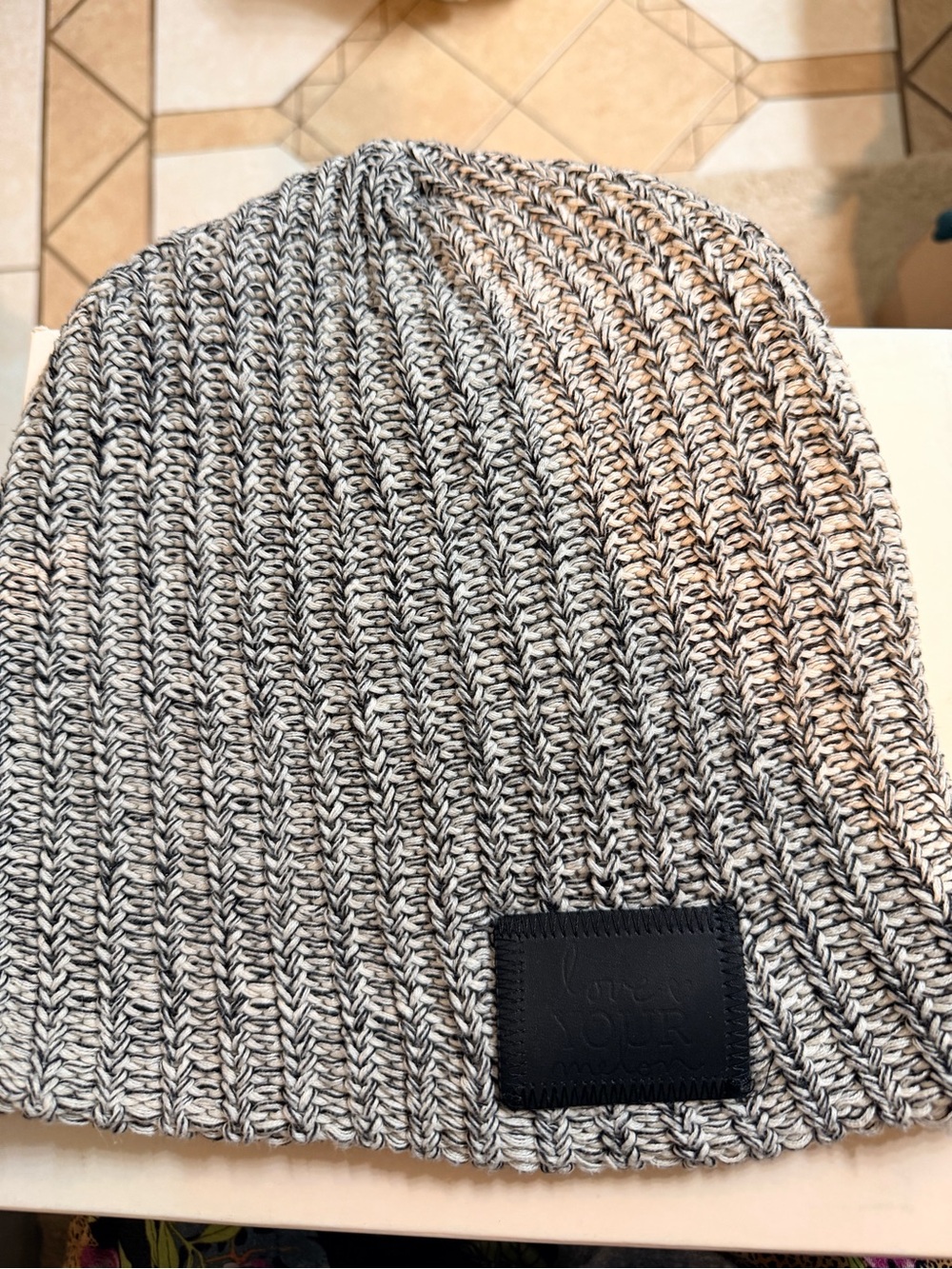 Love Your Melon Chunky Knit Beanie Gray Black Marled Cotton Made in USA